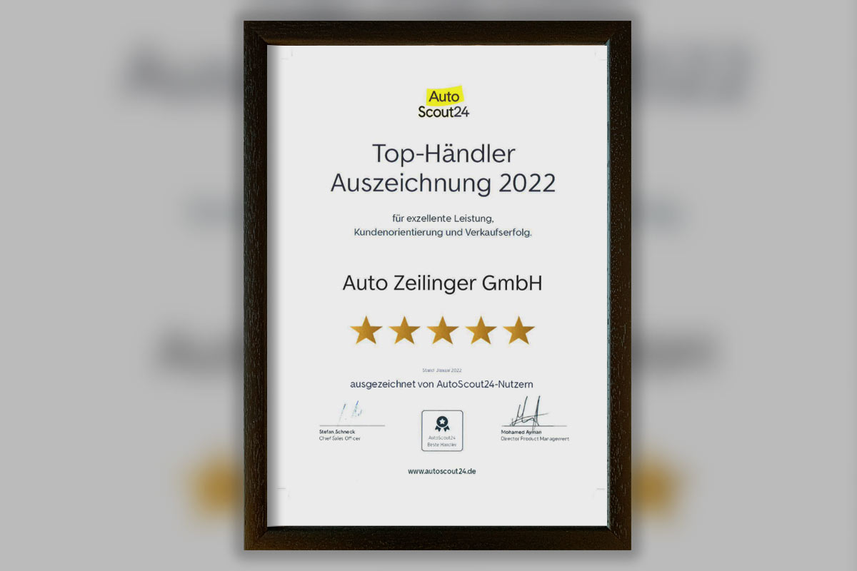 Auszeichnung AUTOSCOUT24 Top-Händler 2022