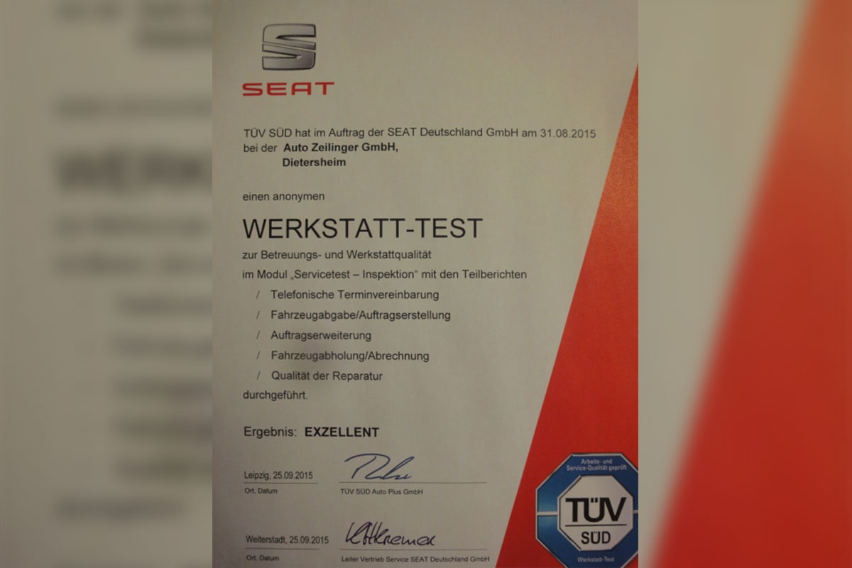Seat Werkstatttest bei Auto Zeilinger GmbH 2015